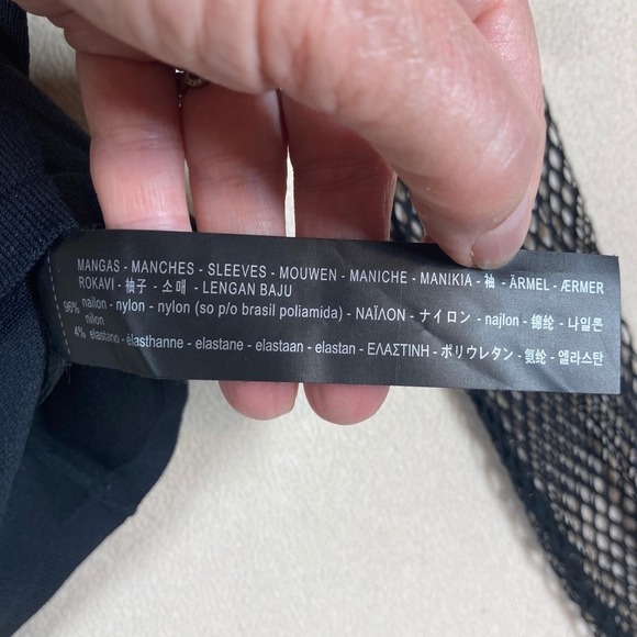 Zara Knit Top Small Black Cropped Mock Neck Sheer Fishnet Sleeve Edgy Punk Goth - Picture 4 of 8